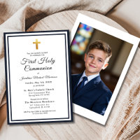 Photo en or bleu marine Première communion sainte