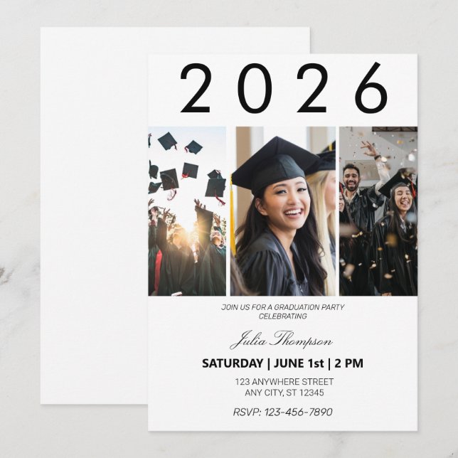 Invitation Photo et Black Typography Graduation Party (Devant / Derrière)