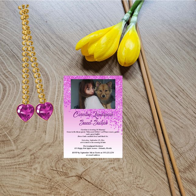 Invitation Photo et Sweet sixteen de Parties scintillant rose (Créateur téléchargé)