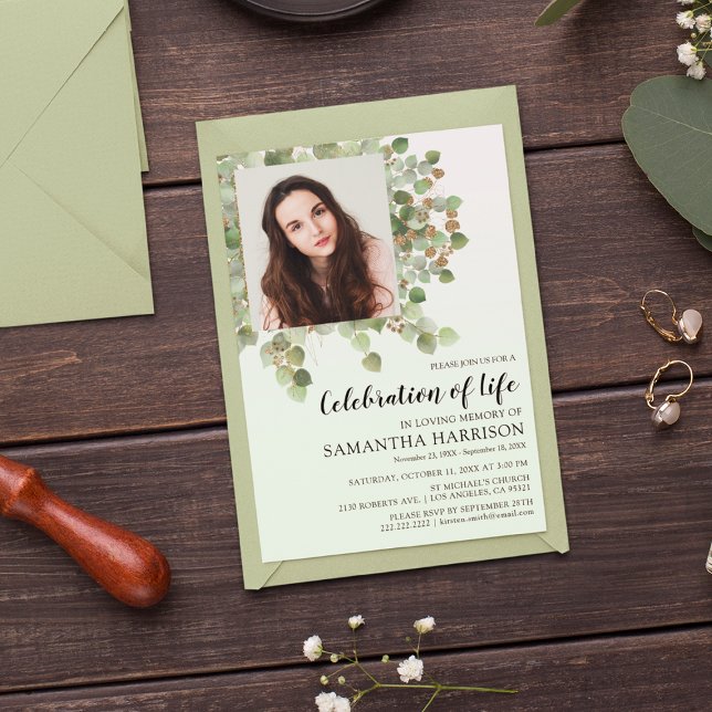 Invitation Photo Eucalyptus Funérailles Célébration de la Vie (Créateur téléchargé)