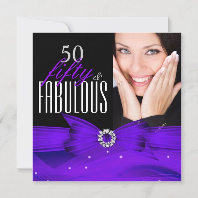 Invitation Photo Fabuleux 50 violet diamant fête d'anniversai (Devant)