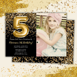 Invitation Photo Fête d'anniversaire de 5 ans pour fille en n