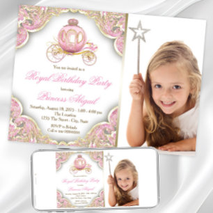 Invitation photo fête d'anniversaire Princesse Or