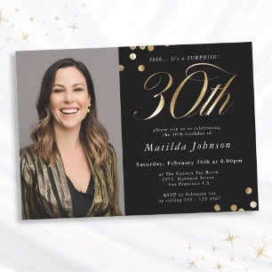Invitation Photo Fête Surprise d'anniversaire 30 ans Noir et