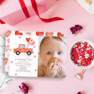 Invitation Photo Fille 1er Anniversaire Camion Ros
