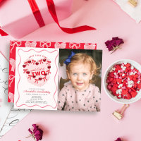 Invitation Photo Fille 2ème Anniversaire Gâteau Cœ