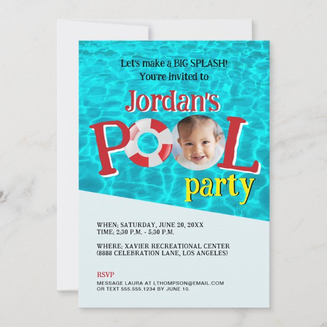 Invitation Photo fille personnalisée Anniversaire Piscine Par (Devant)