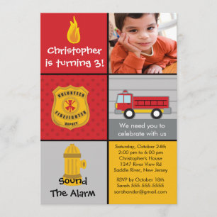 Invitation Photo Fireman Boy Firetruck Fête d'anniversaire