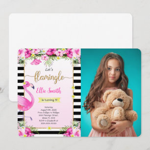 Invitation photo Flamant rose modifiable
