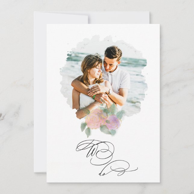 Invitation *~* PHOTO Fleur ROSE RSVP + QR AR6 Mariage Invit (Devant)