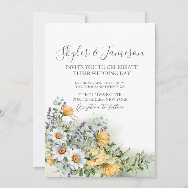 Invitation Photo Fleur sauvage coloré QR Code Mariage (Devant)