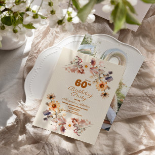 Invitation Photo Fleur sauvage moderne 60e anniversaire