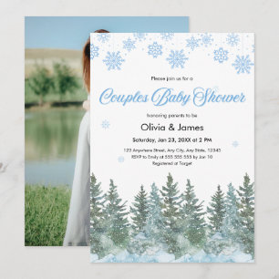 Invitation Photo Flocons de Neige Pin Fête Prénatale pour Cou