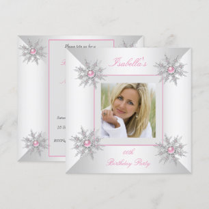 Invitation Photo Flocons de neige roses Fête hivernale enchan