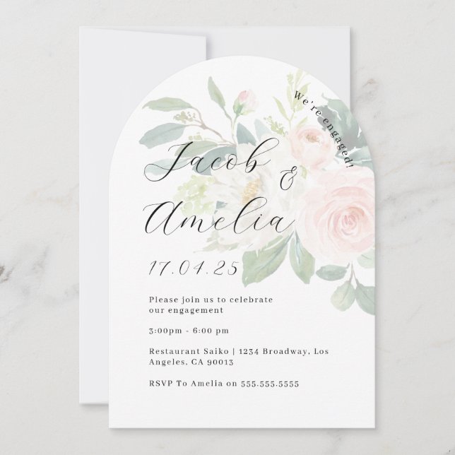 Invitation Photo Floral Blush Modern Arch Party (Devant)