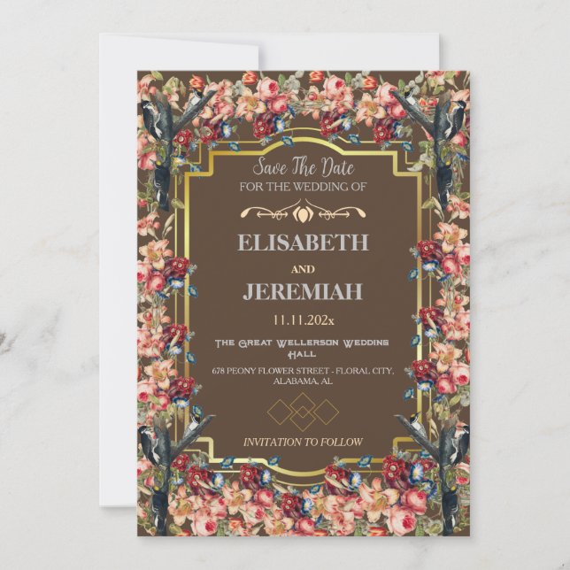 Invitation Photo floral classique Mariage Enregistrer la date (Devant)