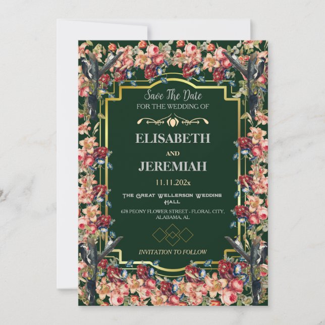 Invitation Photo floral classique Mariage Enregistrer la date (Devant)