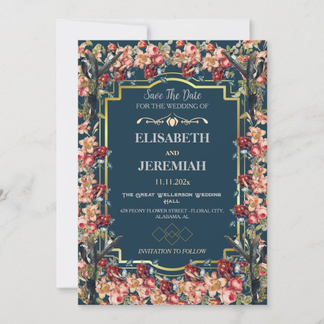 Invitation Photo floral classique Mariage Enregistrer la date (Devant)
