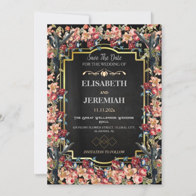 Invitation Photo floral classique Mariage Enregistrer la date (Devant)