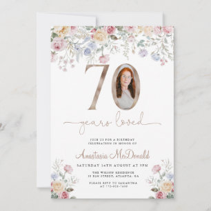 Invitation Photo Floral Élégant 70e Anniversaire