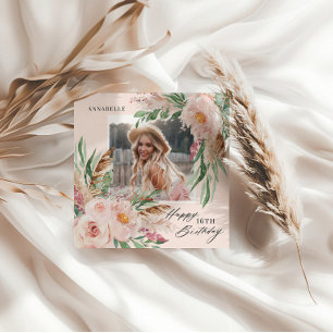Invitation Photo floral élégant moderne bohème rose
