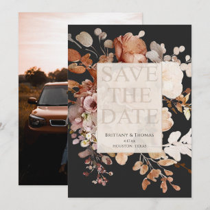 Invitation Photo Floral en terre cuite sur noir Enregistrer l