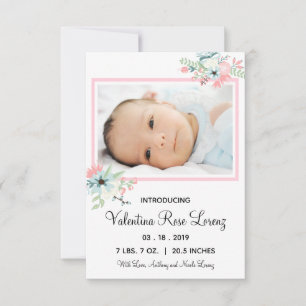 Invitation Photo Floral Encadré - Annonce Naissance 3x5