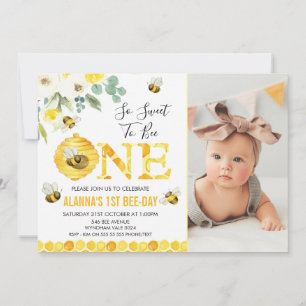 Invitation Photo Floral Honey Bee First Bee day Anniversaire