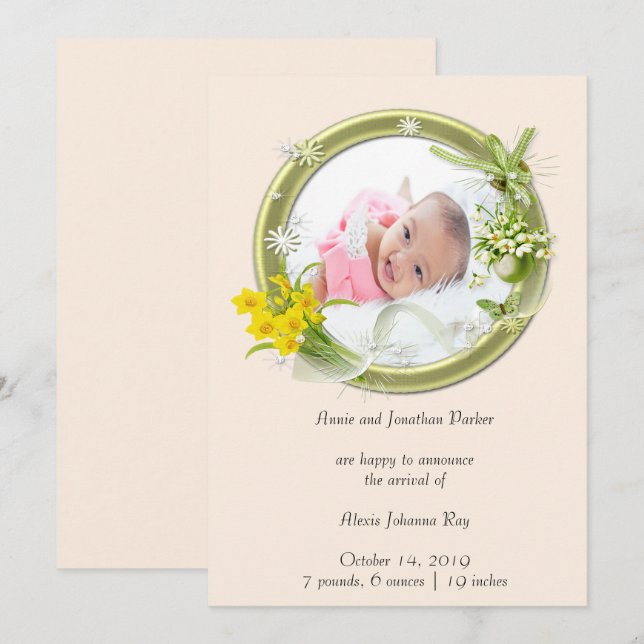 Invitation Photo Floral Nouveau-né (Devant / Derrière)
