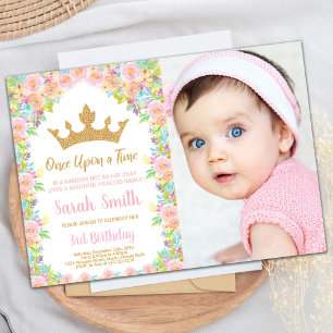Invitation Photo Floral Parties scintillant Couronne Princess