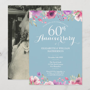 Invitation Photo floral pour les 60 ans de mariage diamant