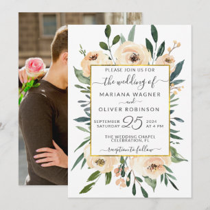 Invitation Photo Floral White Mariage