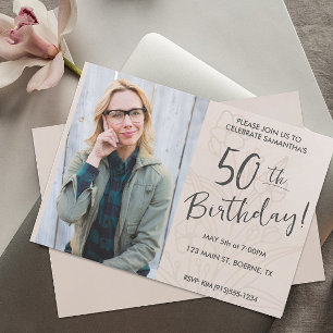 Invitation Photo florale beige 50e anniversaire