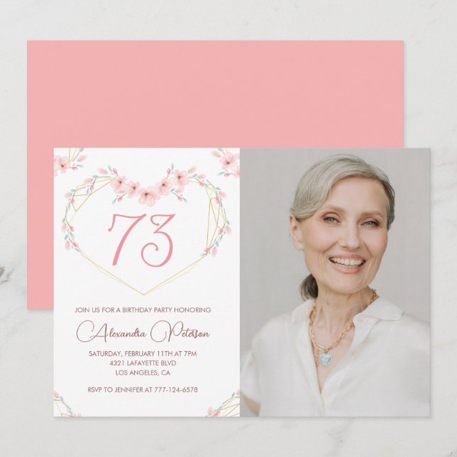 Invitation Photo florale Boho moderne 73e anniversaire invita (Devant / Derrière)