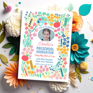 Invitation Photo Florale Colorée Graduation Préscolaire