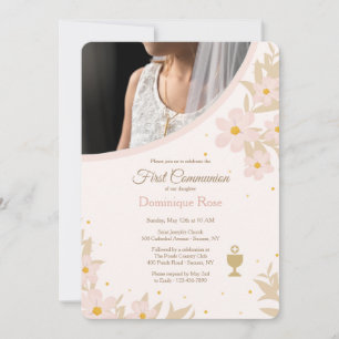 Invitation Photo florale de la première communion