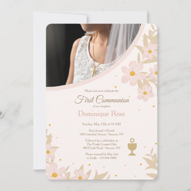 Invitation Photo florale de la première communion (Devant)