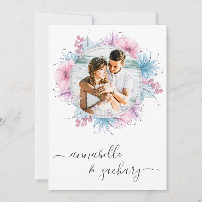 Invitation *~* PHOTO Florale en couple RSVP + QR AR6 Mariage  (Devant)