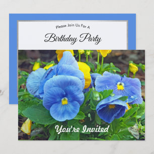 Invitation Photo florale Pretty Blue and Yellow Pansy Anniver