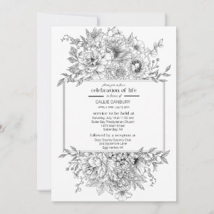 Invitation Photo funéraire de la ligne noire Florals