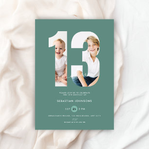 Invitation Photo Garçons Vert Personnalisé Numéro Anniversair