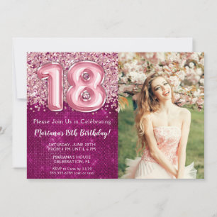 Invitation Photo Girl Magenta Pink Parties scintillant 18e an