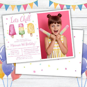 Invitation Photo Girl Summer Let's Chill Popsicle Anniversair