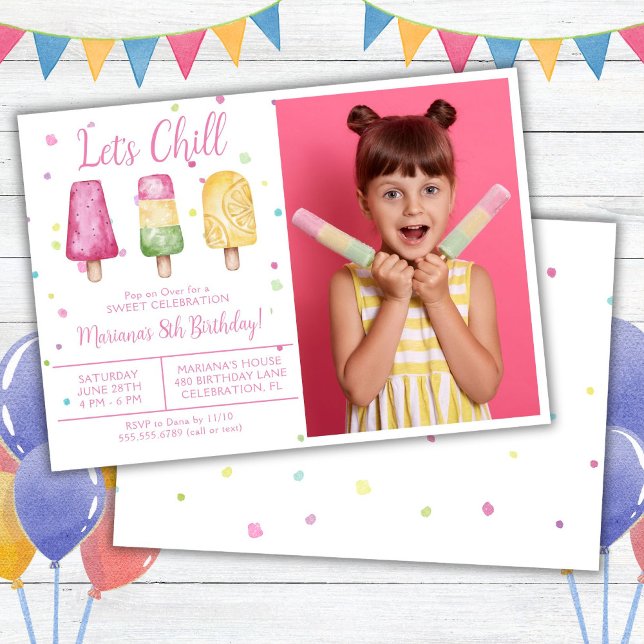 Invitation Photo Girl Summer Let's Chill Popsicle Anniversair (Créateur téléchargé)