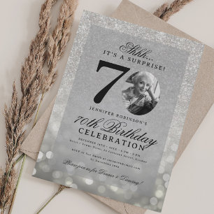 Invitation Photo Glam 70e Anniversaire Argent SURPRISE