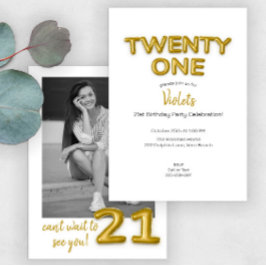 Invitation photo Gold Balloon 21e anniversaire
