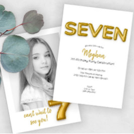 Invitation photo Gold Balloon Septième anniversair