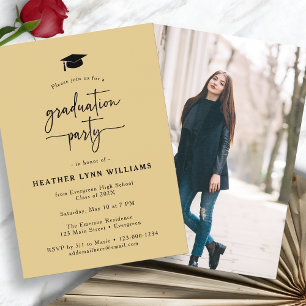 Invitation Photo Gold Black Graduation