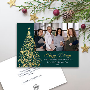Invitation Photo Gold Christmas Tree Business Holiday Card