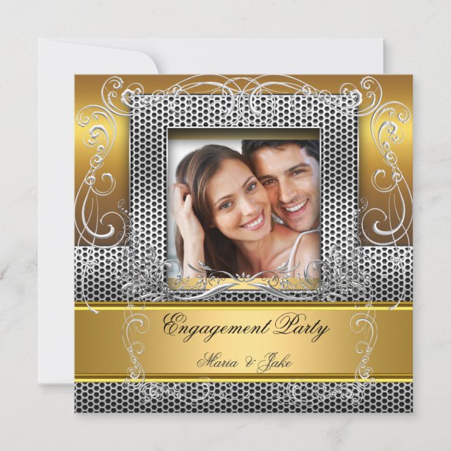 Invitation Photo Gold Silver de la partie d'engagement (Devant)
